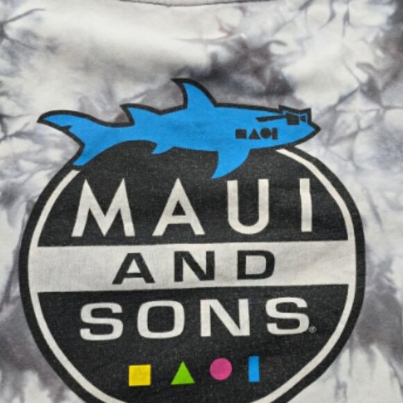 Maui and Sons Hoodie Sweatshirt Mens Small Tie Dye Shark Logo Graphic Surfer - Picture 2 of 3